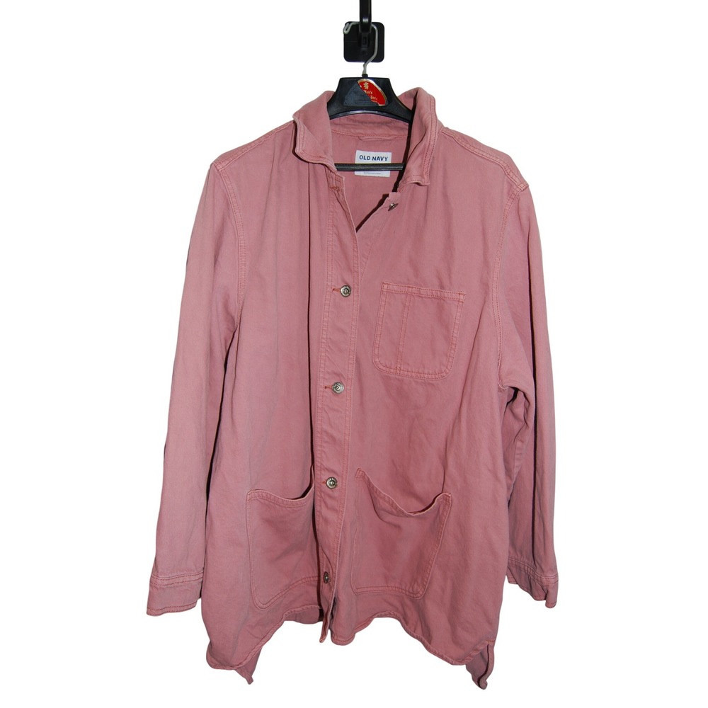 Women's Denim Coat Old Navy Workwear Shacket Pink Long Jean Jacket 2XL Plus size